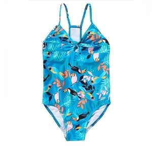 Speedo Girls Thin Strap One Piece Swimsuit Blue Capri Breeze Size XS